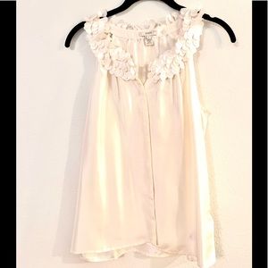 J Crew, Never Worn, silk sleeveless top, Sz 4, hidden buttons, flutter detail